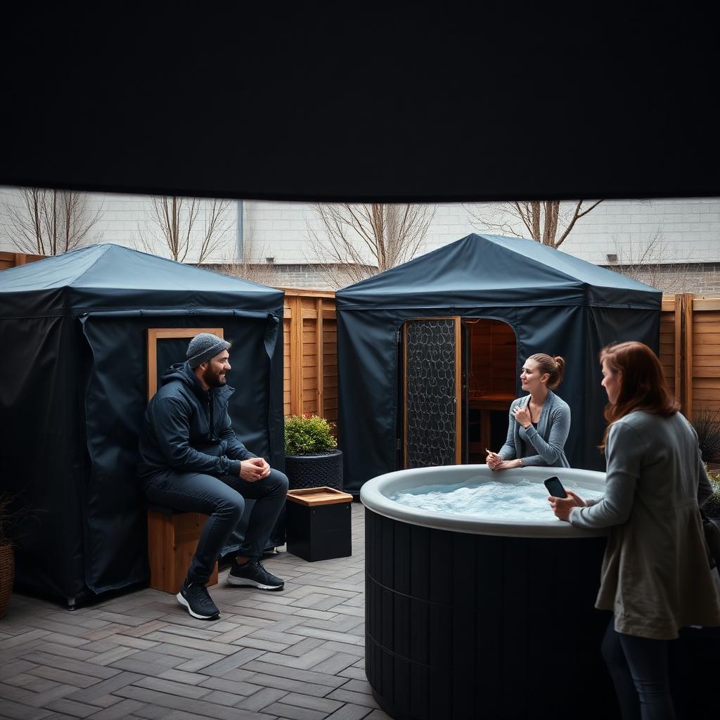 Coworkers enjoying a recovery experience together at an outdoor company event